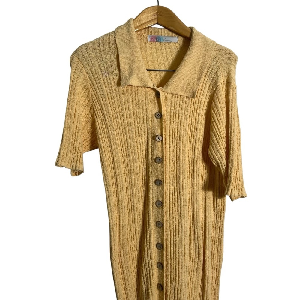 FP BEACH x FREE PEOPLE Riding Waves Button Front Butter Yellow Knit Midi Dress - Picture 5 of 9